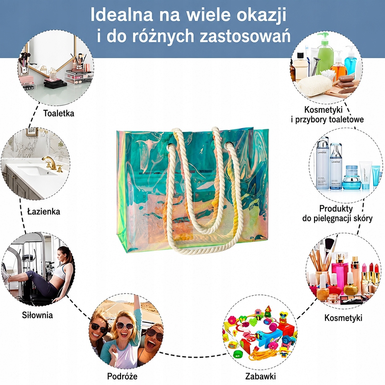 Holograficzna torba z PVC na zakupy lub plażę 40×30×10 cm — zdjęcie 6