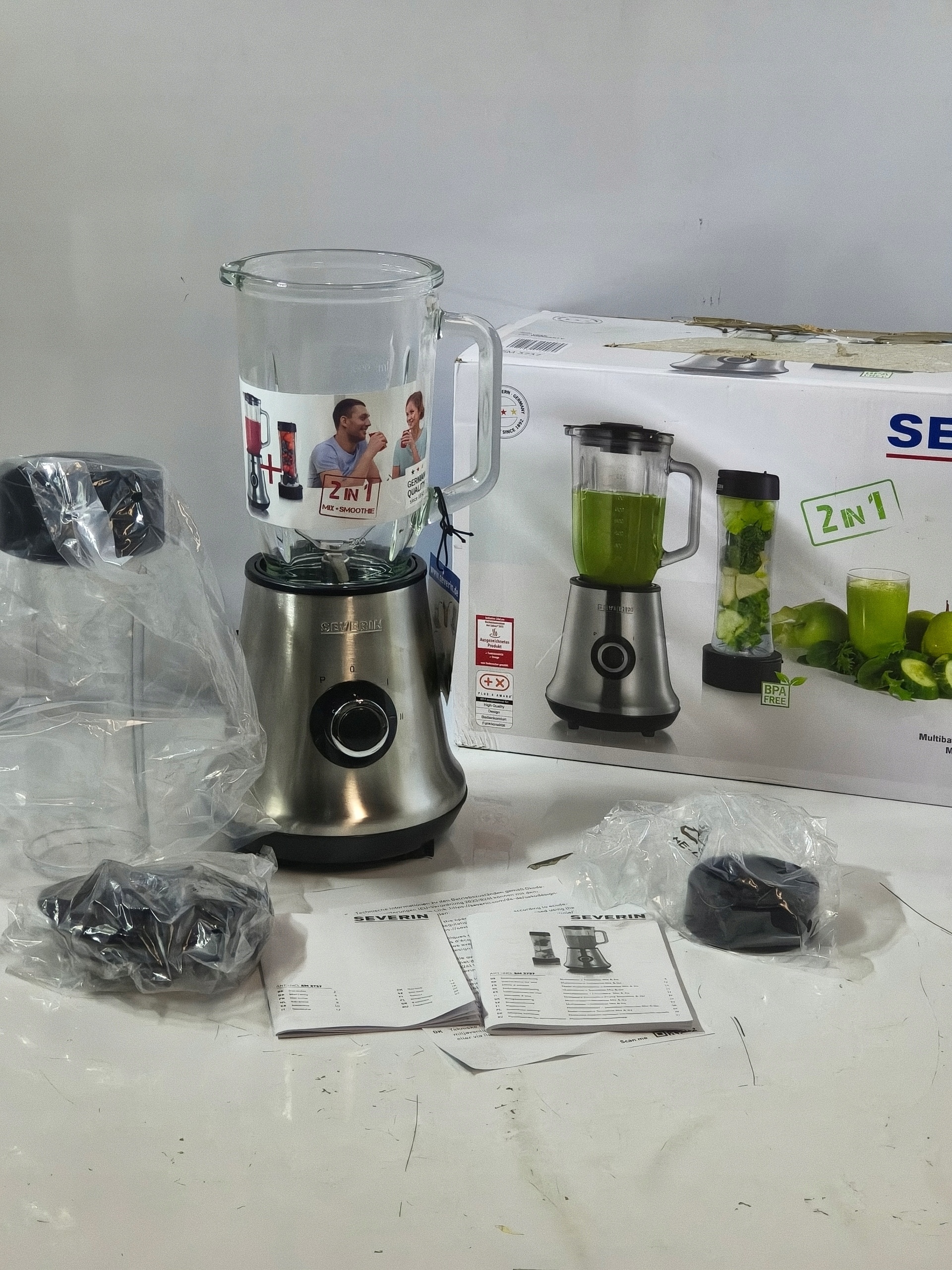 Blender kielichowy Severin 2w1 Smoothie Mix&Go 500W szklany stal nierdzewna — zdjęcie 10