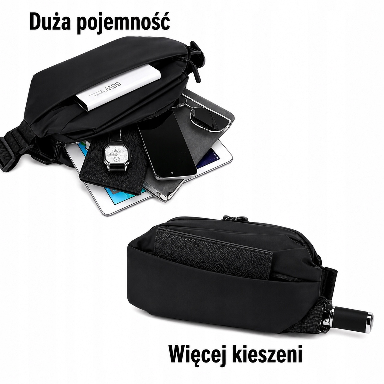 Torba Nerka Męska Crossbody Wodoodporna Saszetka na Ramię Czarna — zdjęcie 6