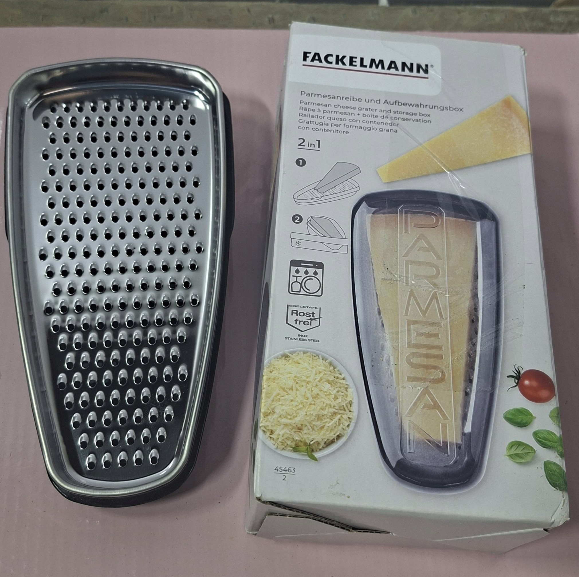 Fackelmann Tarka do parmezanu 2w1 z pojemnikiem stal nierdzewna — zdjęcie 3