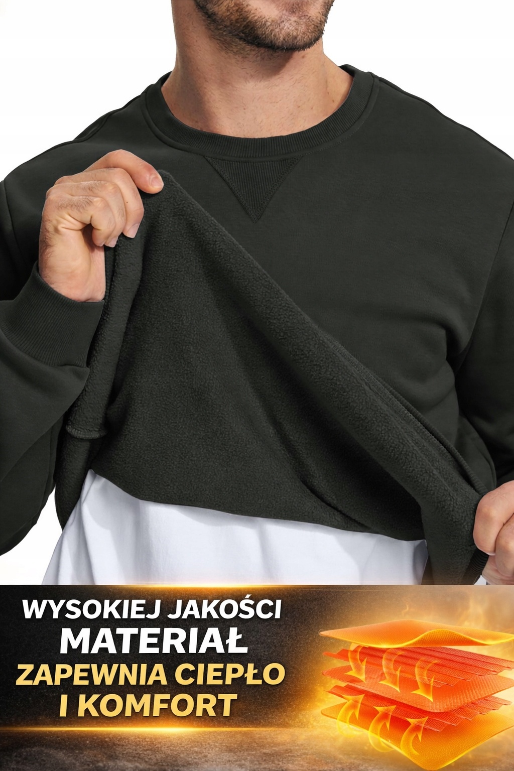 Bluza męska ocieplana polarowa L termo ciepła fleece casual roz. L — zdjęcie 4