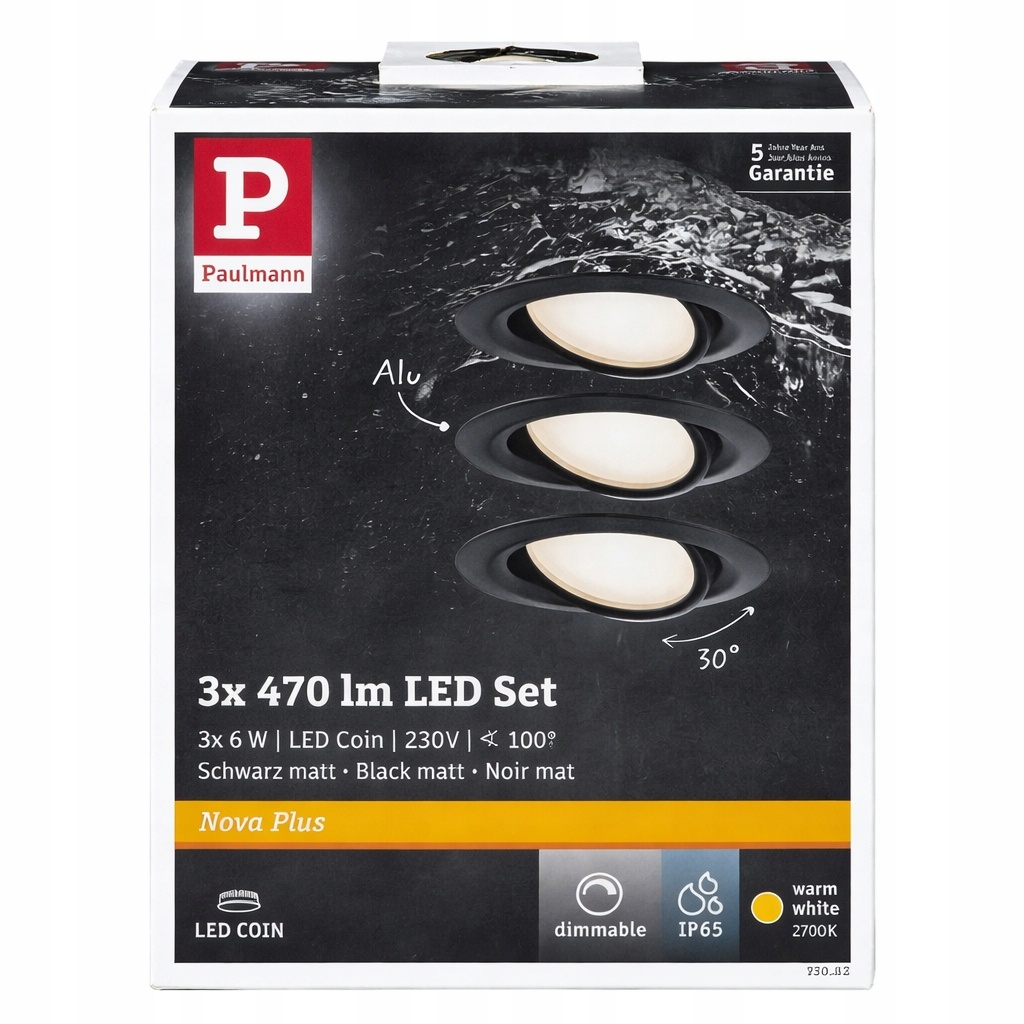 Paulmann Nova Plus LED 3x6W 470lm IP65 2700K czarne oczka sufitowe zestaw — zdjęcie 2