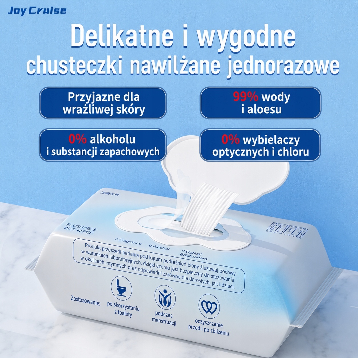 Nawilżane Chusteczki Toaletowe Spłukiwalne Aloes 99% Wody 40/42szt./paczka — zdjęcie 3