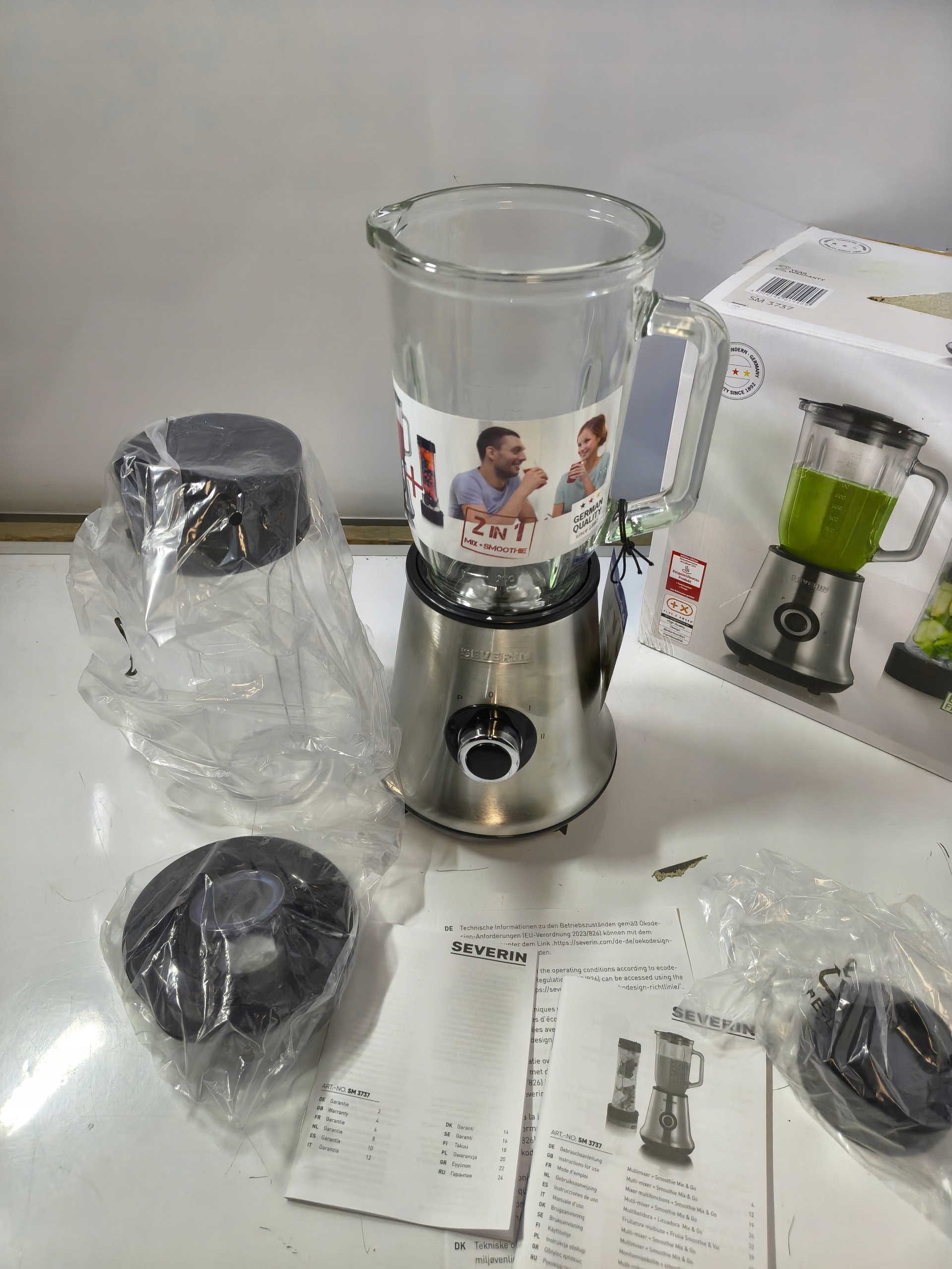 Blender kielichowy Severin 2w1 Smoothie Mix&Go 500W szklany stal nierdzewna — zdjęcie 3
