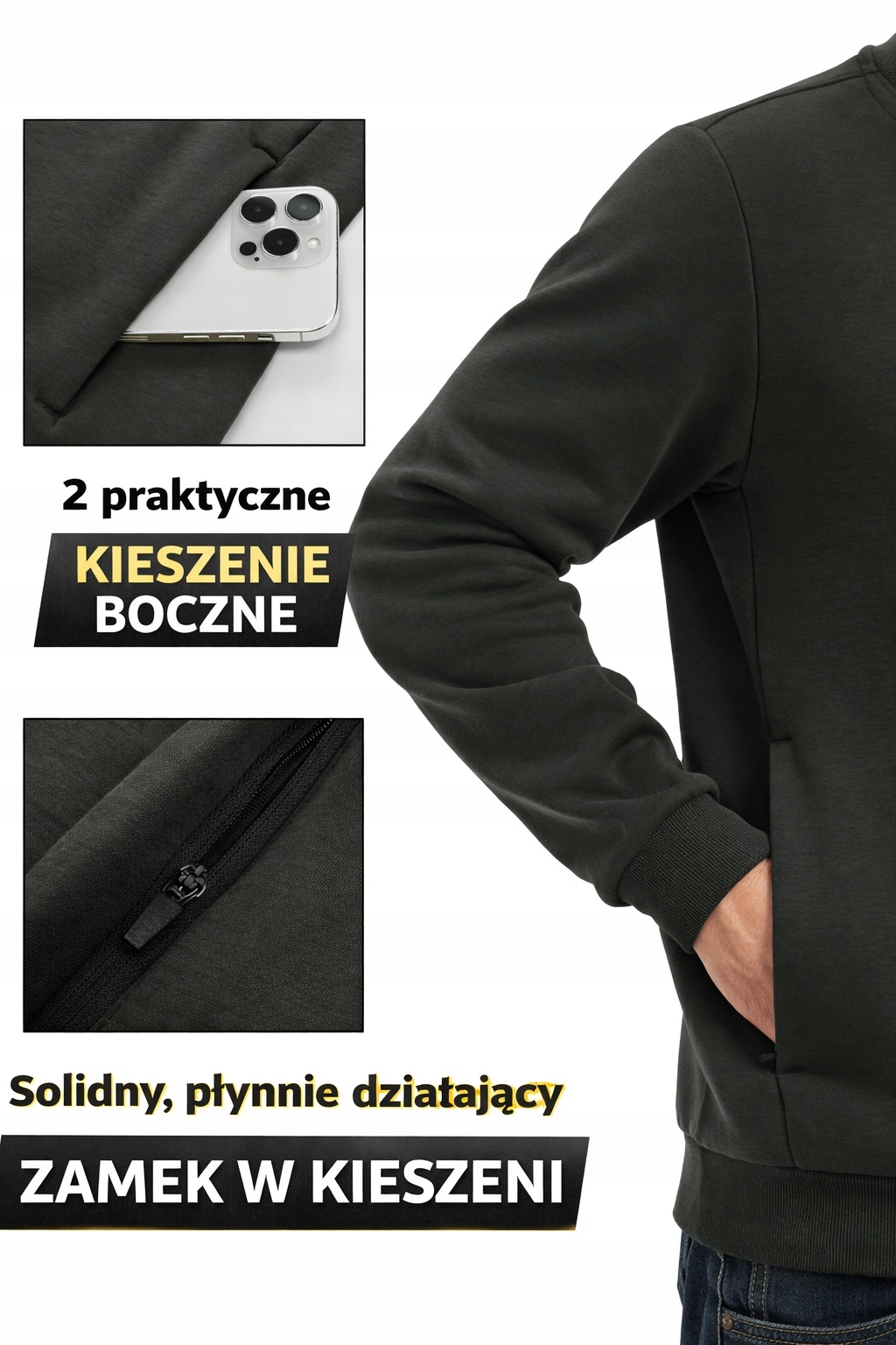 Bluza męska ocieplana polarowa L termo ciepła fleece casual roz. L — zdjęcie 6