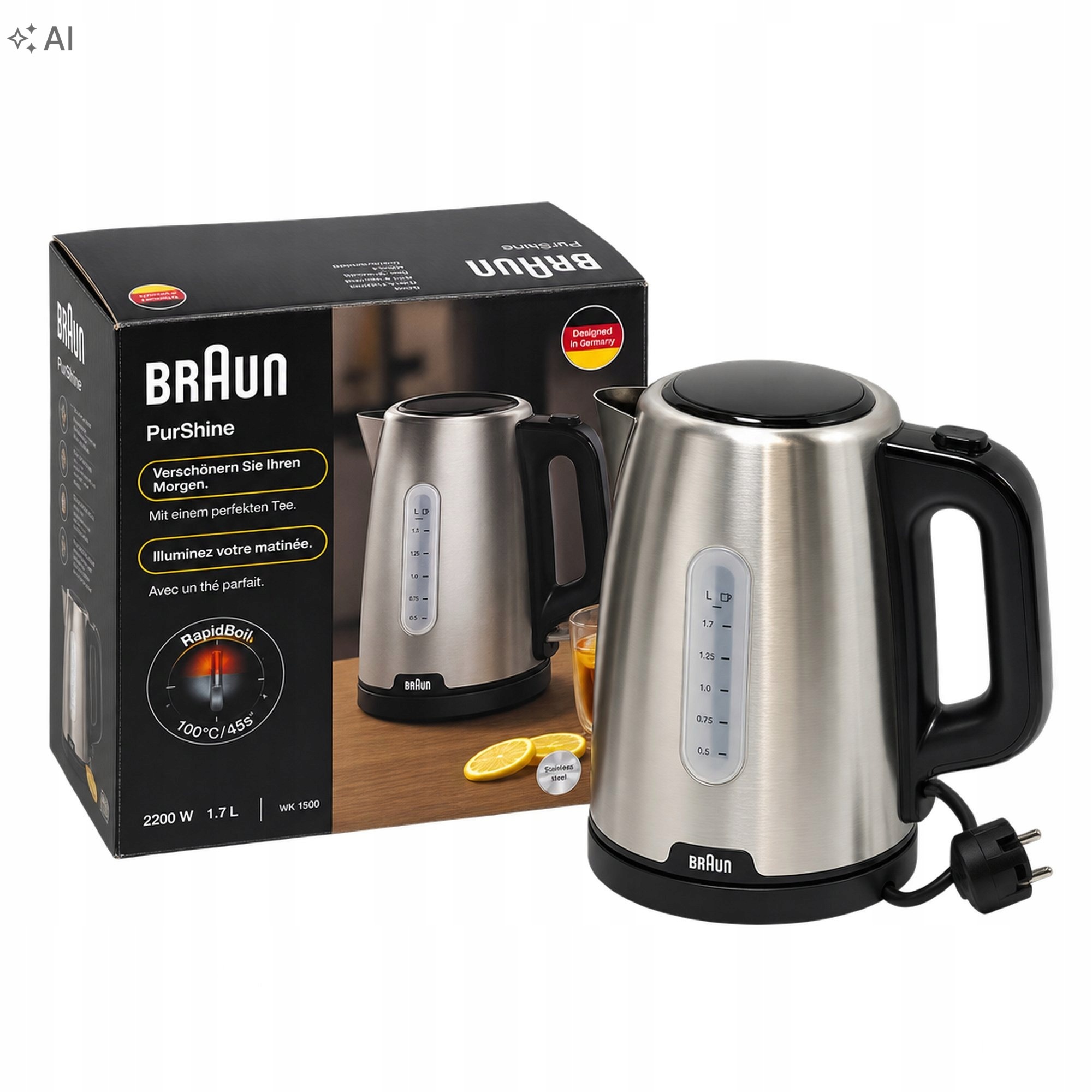 Braun czajnik elektryczny PurShine WK1500BK 1,7 l 2200 W — zdjęcie 2