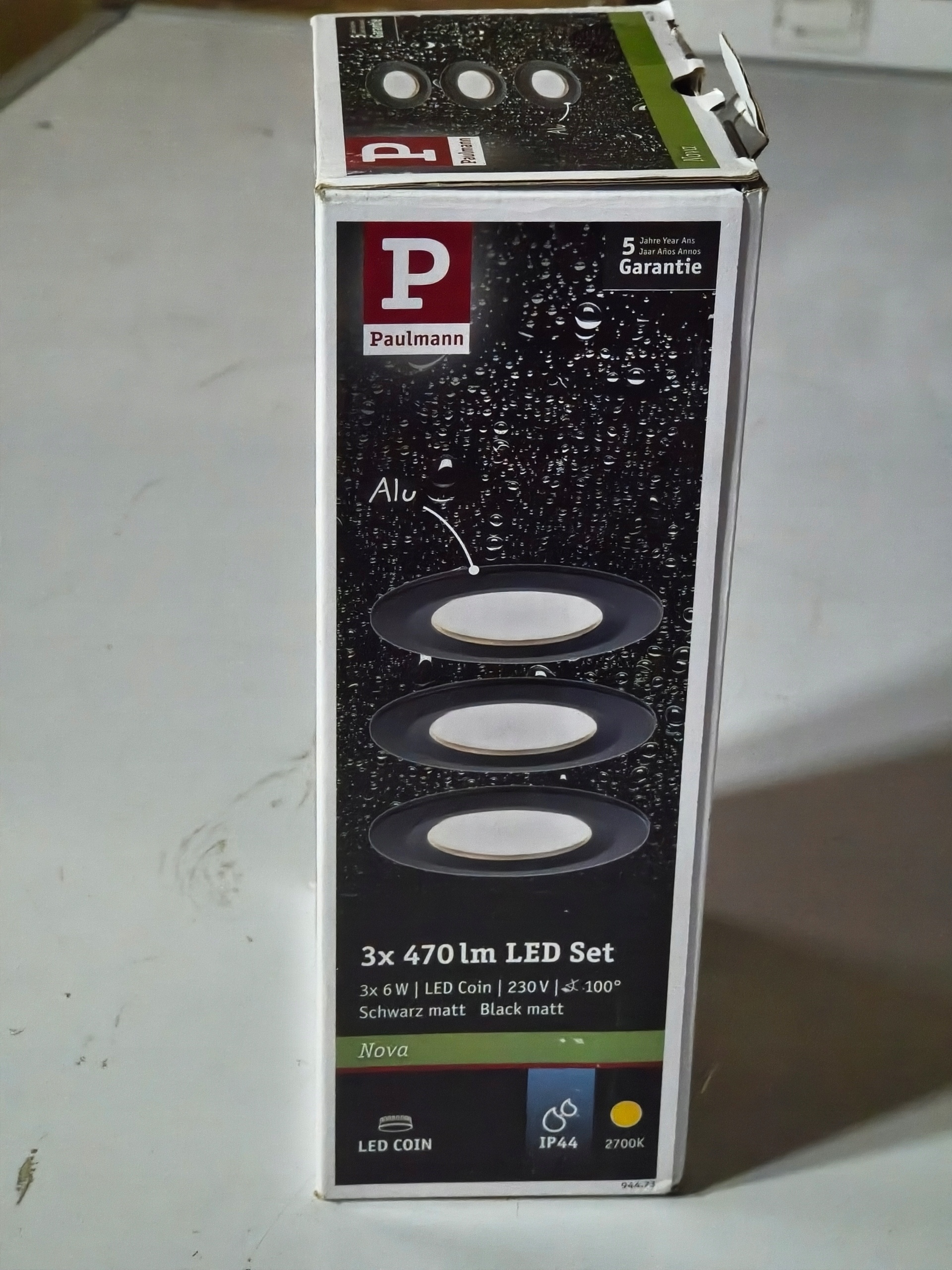 Paulmann Nova LED Set 3x470lm IP44 2700K czarne oczka sufitowe zestaw 230V — zdjęcie 4