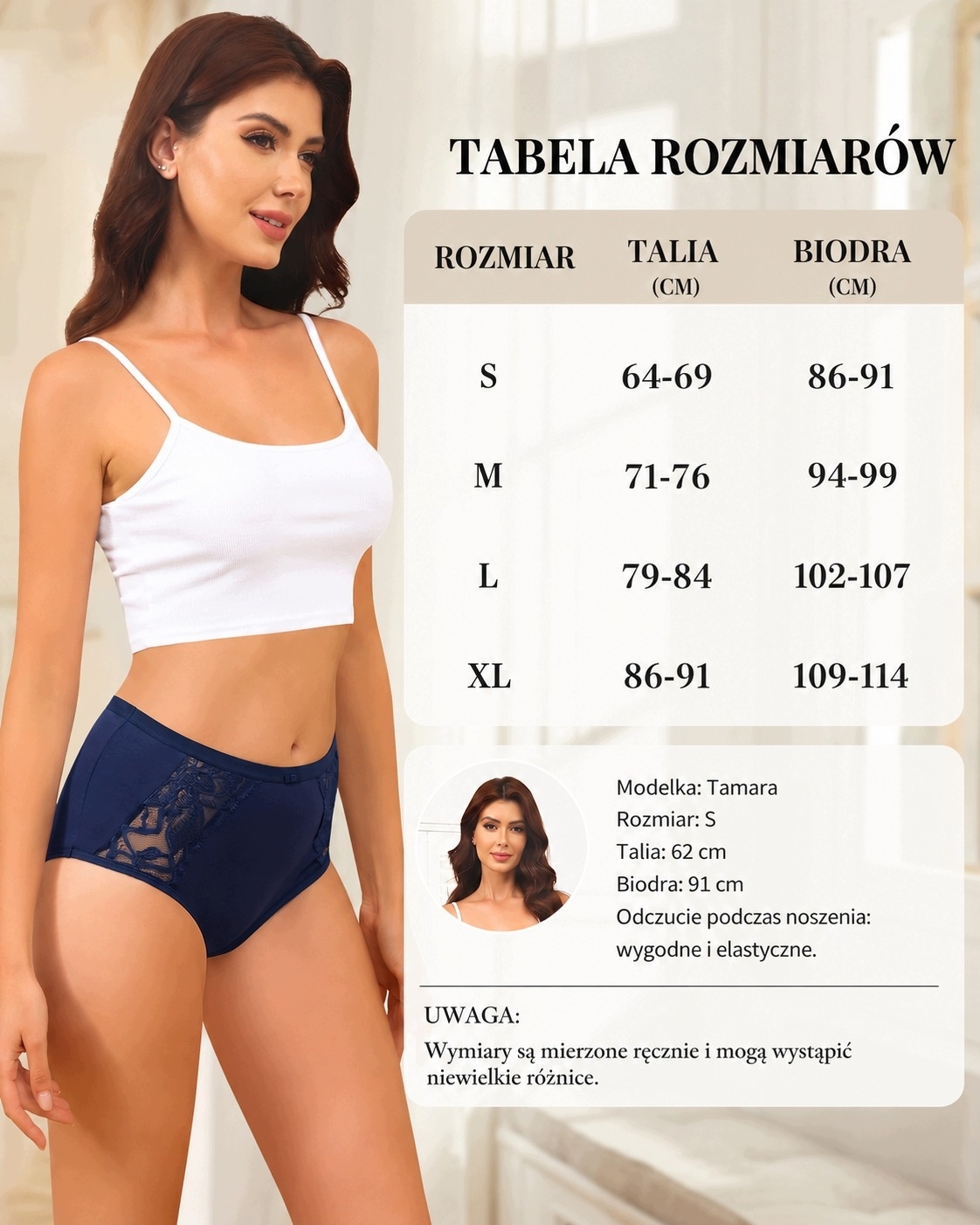 Majtki Damskie Figi z Koronką Wysoki Stan 6 szt Bawełniane M — zdjęcie 5
