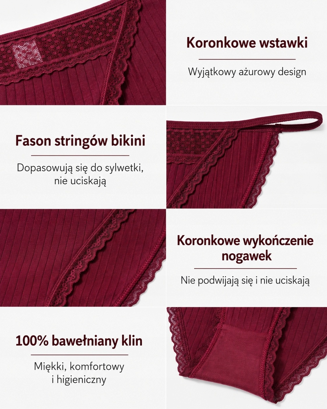 Stringi Damskie Bikini Bawełniane Koronkowe 6 szt. Bezszwowe rozm. XL — zdjęcie 5