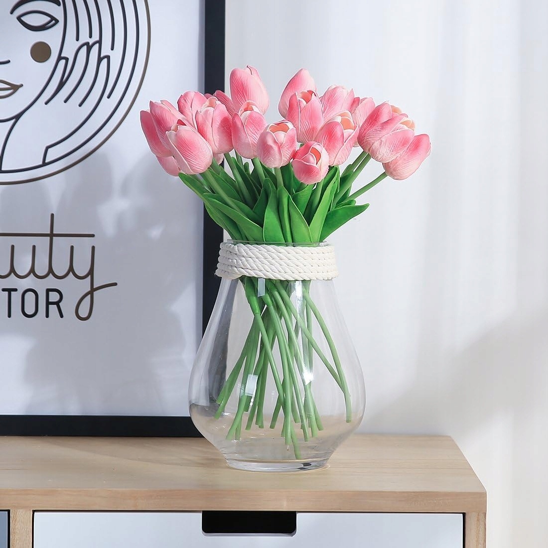JUSTOYOU Sztuczne tulipany różowe 33 cm zestaw 20 sztuk dekoracyjne kwiaty — zdjęcie 3