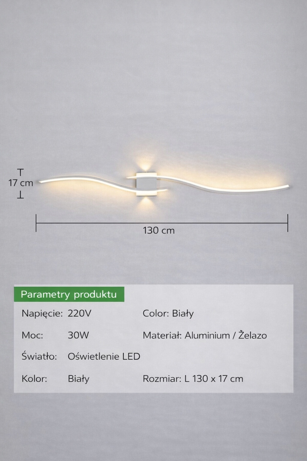 Kinkiet LED nowoczesny 120 cm 30W biały lampa ścienna dekoracyjna ciepłe św — zdjęcie 7