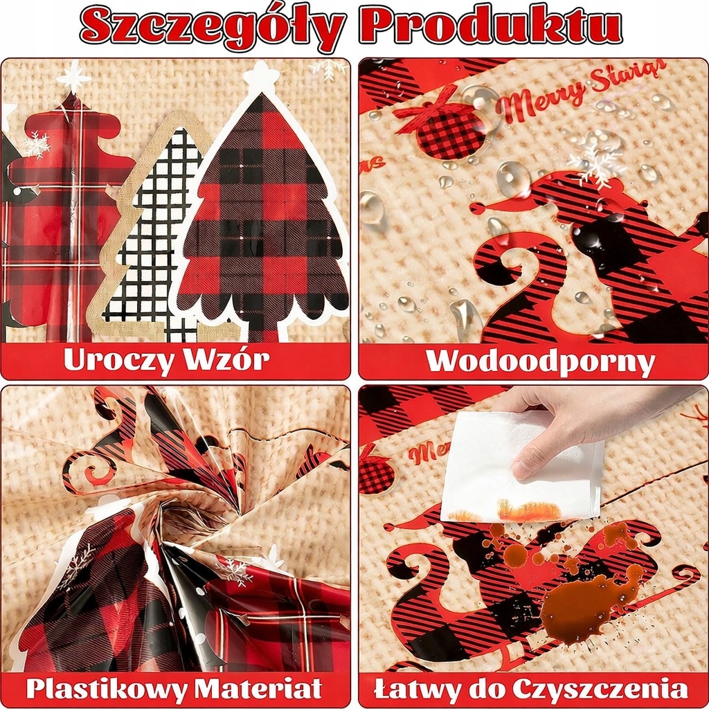 Obrus świąteczny 3 szt 137x274 cm wodoodporny plamoodporny boże narodzenie — zdjęcie 6