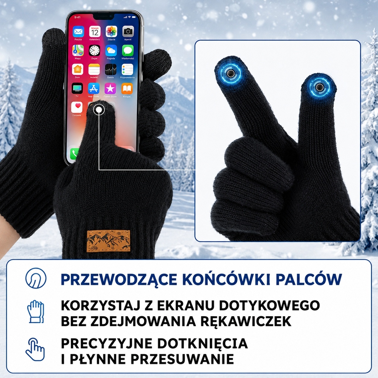 rękawiczek zimowych dotykowe ocieplane 2 sztuki CZARNE I SZARE — zdjęcie 3