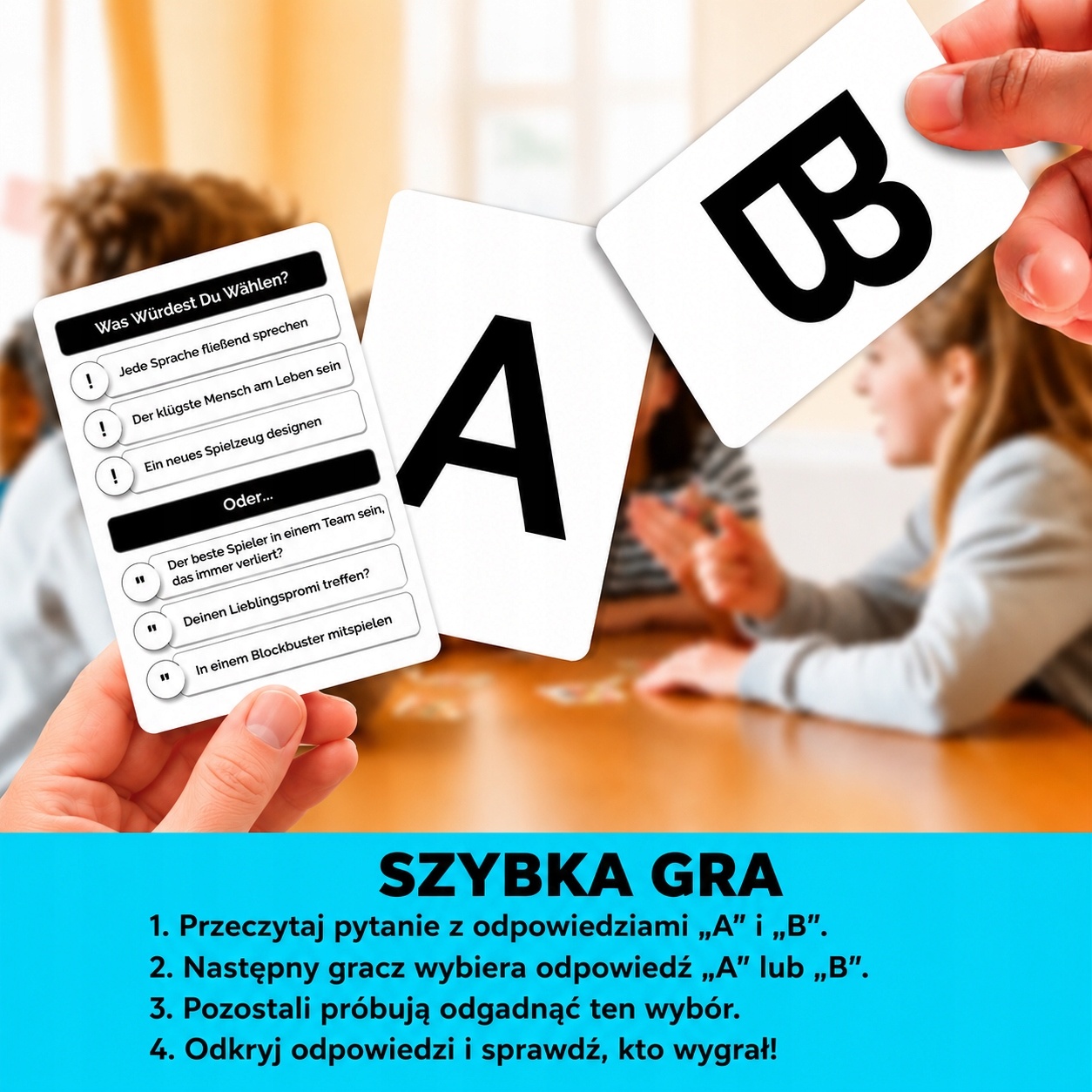 Gra karciana po niemiecku WAS WURDEN SIE WAHLEN? 500+ pytań dla dzieci 5+ — zdjęcie 3