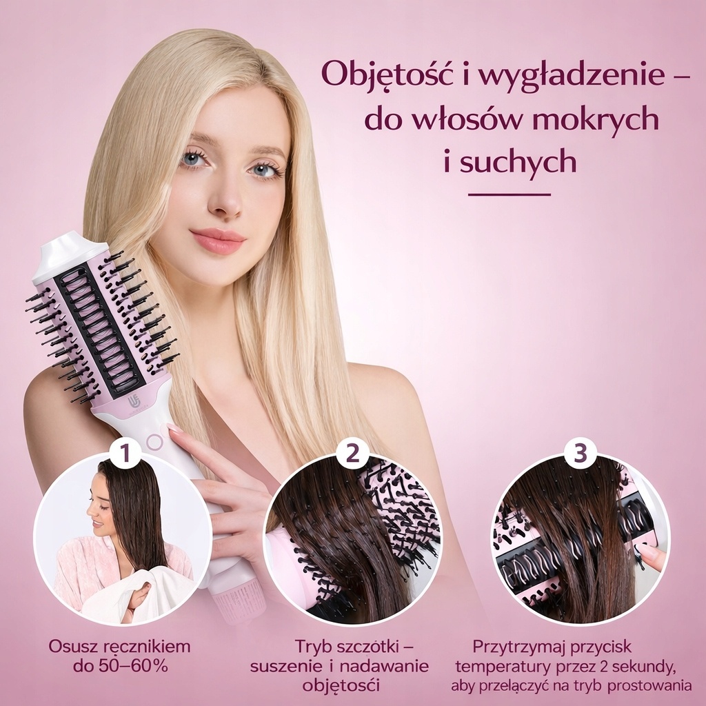 WEBEAUTY SZCZOTKA PROSTUJĄCA DO WŁOSÓW PTC JONIZACJA 1400W SUSZARKA 2w1 — zdjęcie 4
