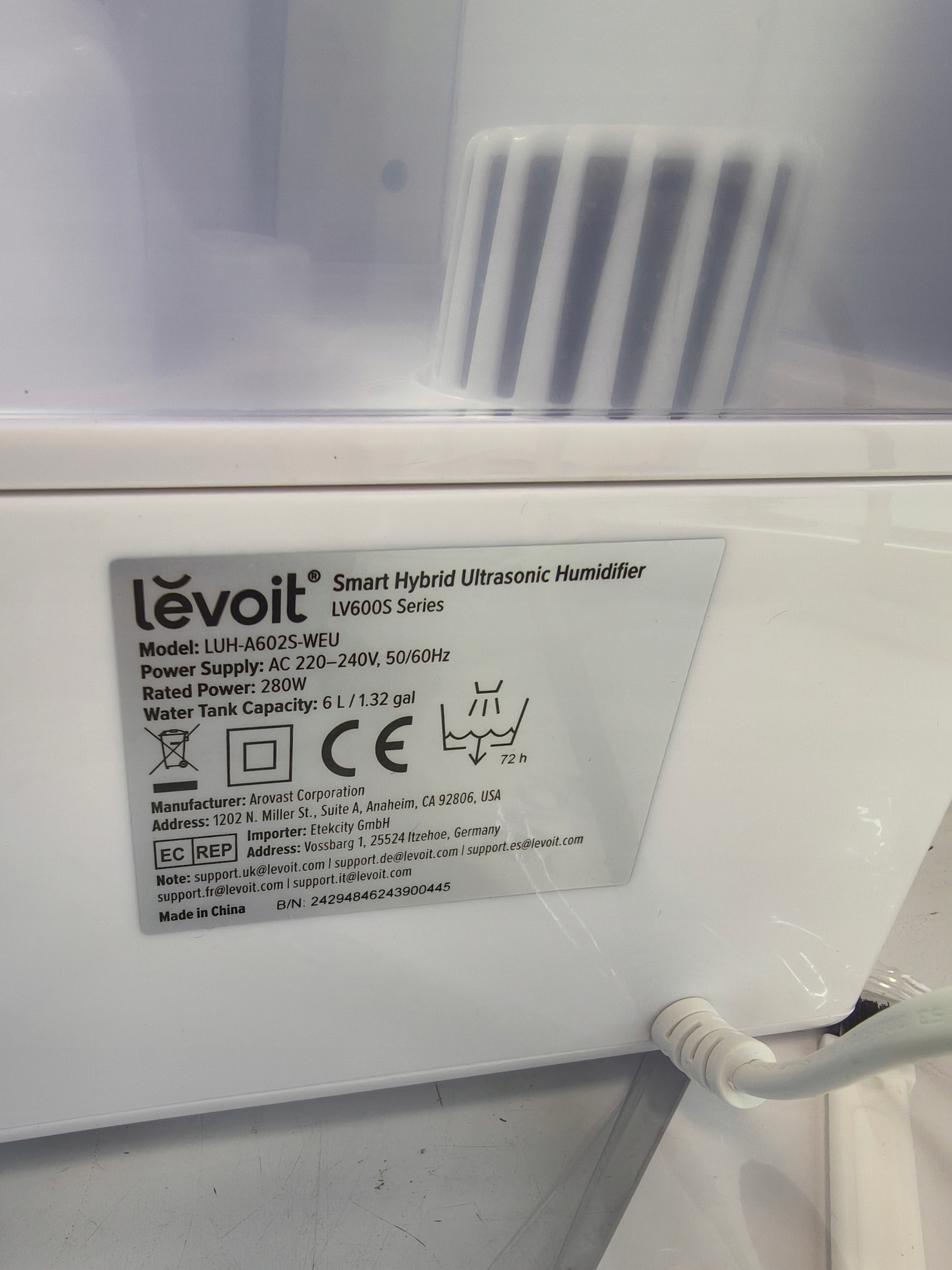 Levoit LV600S Smart Hybrid Nawilżacz Powietrza 6L WiFi Ciepła Zimna Mgiełka — zdjęcie 4