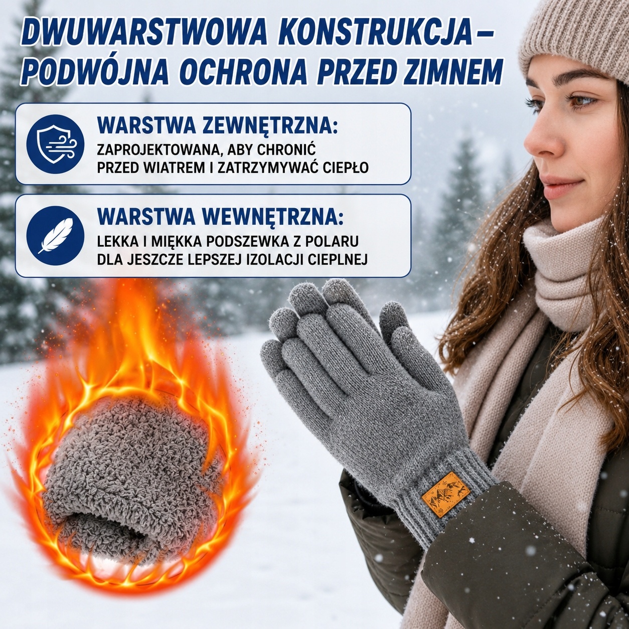 rękawiczek zimowych dotykowe ocieplane 2 sztuki CZARNE I SZARE — zdjęcie 4