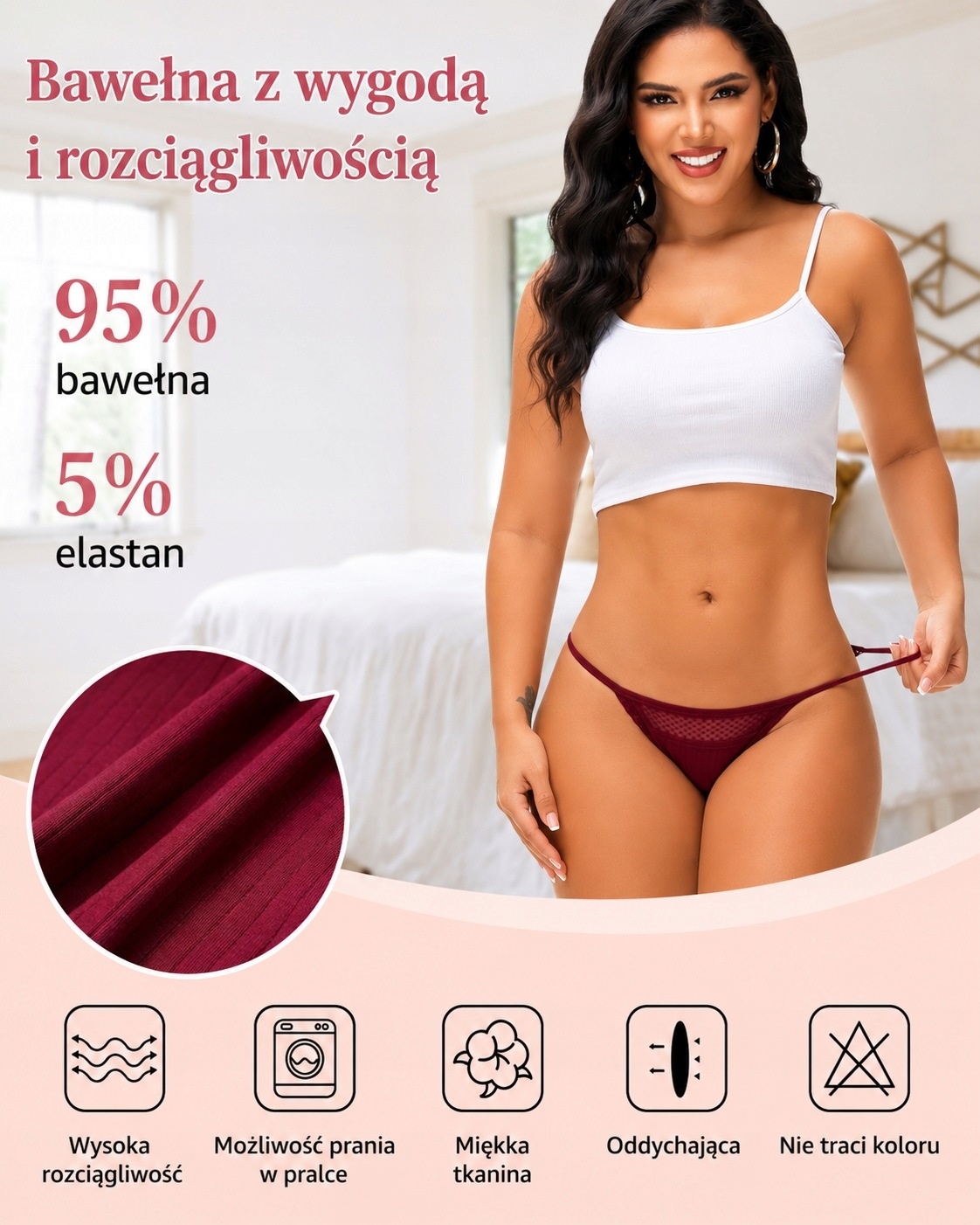 Stringi Damskie Bikini Bawełniane Koronkowe 6 szt. Bezszwowe rozm. S — zdjęcie 4