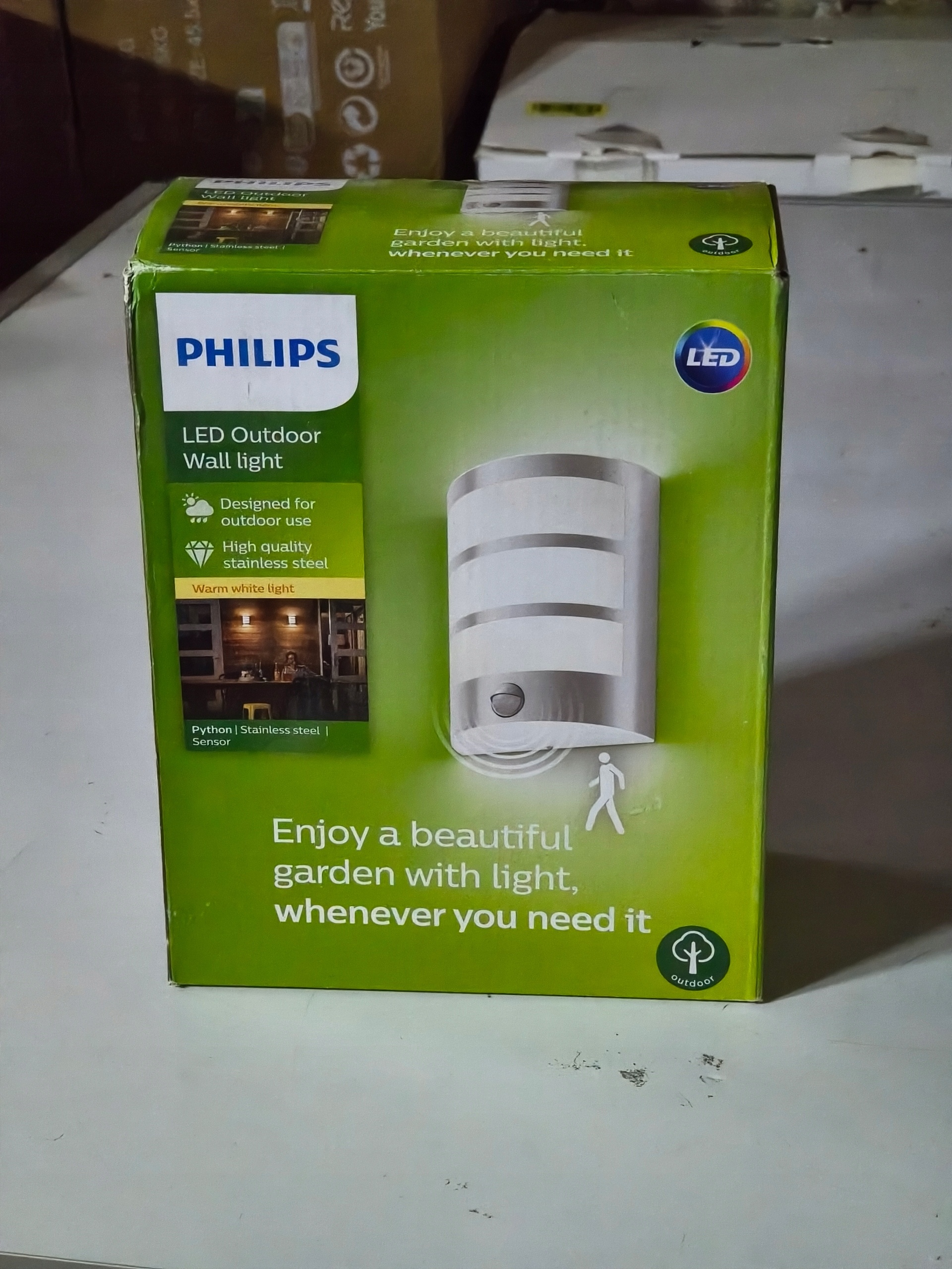 Philips LED Outdoor Wall Light IP44 czujnik ruchu stal nierdzewna — zdjęcie 3