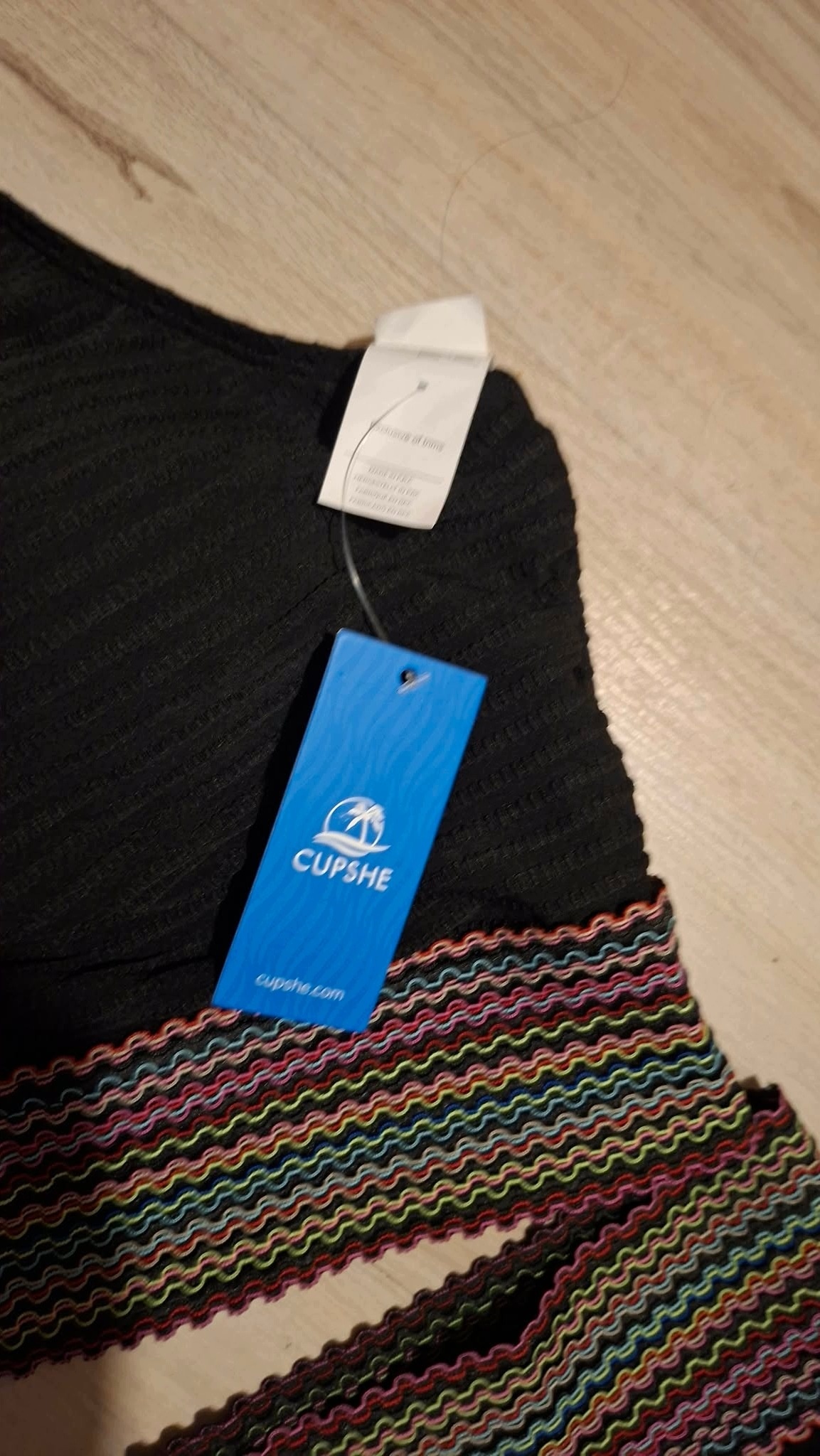 CUPSHE Bikini Damskie Wysoki Stan Czarne Kolorowy Pas Strój Kąpielowy XL — zdjęcie 5