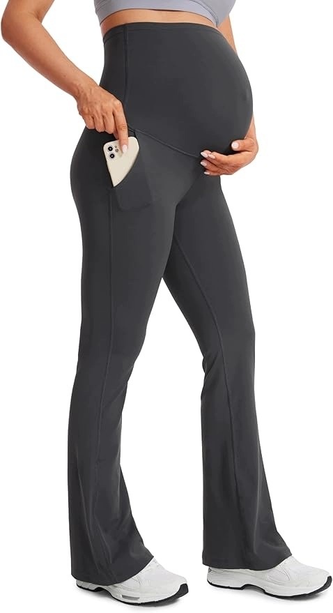Damskie legginsy ciążowe dzwony flare szare L — zdjęcie 2