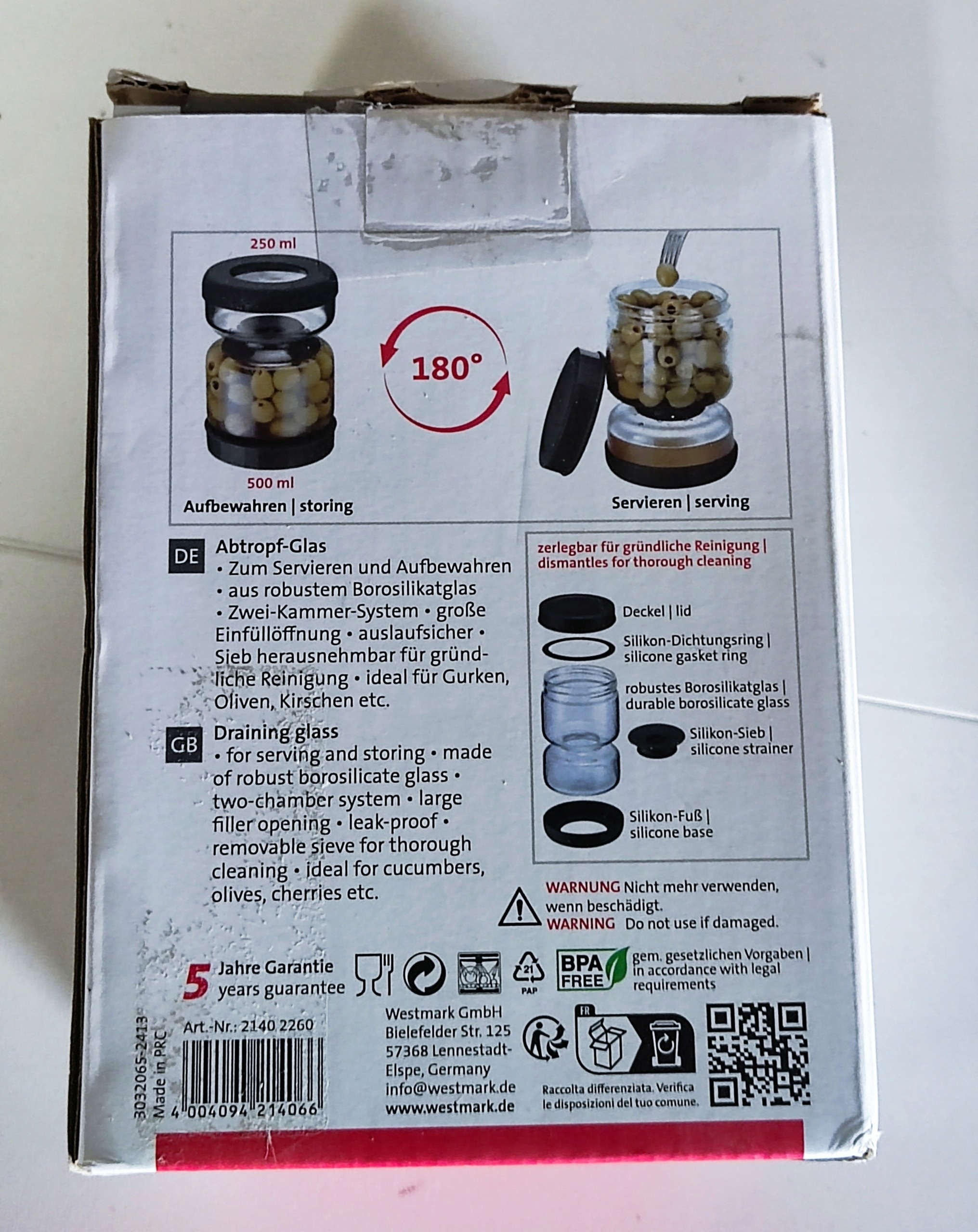 Westmark słoik do odcedzania 750 ml 2-komorowy szkło borokrzemowe — zdjęcie 7