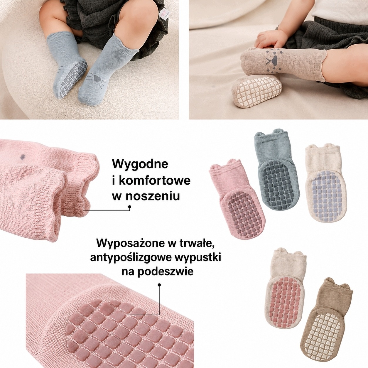 Skarpetki antypoślizgowe dziecięce 5 par 12-14 cm 1-3 lata — zdjęcie 5