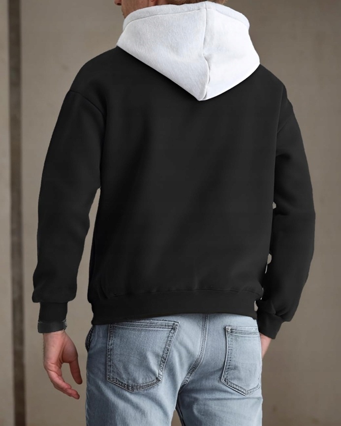 Bluza Męska z Kapturem Hoodie Czarna Szary Kieszeń Casual XL — zdjęcie 4