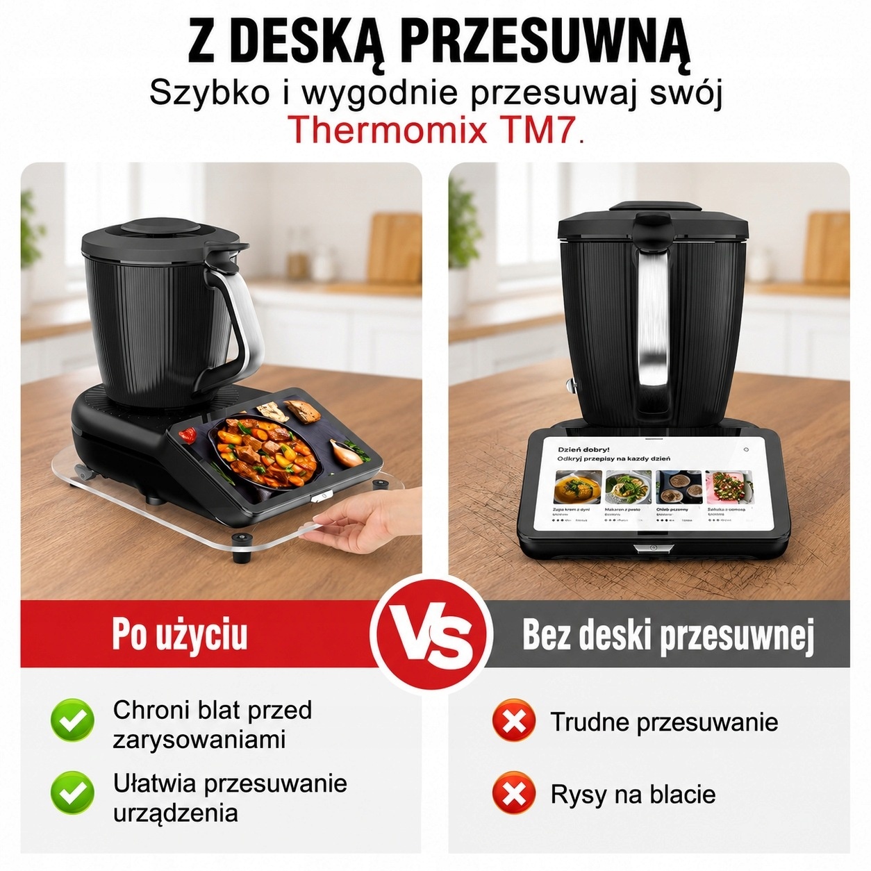 Deska Przesuwna do Thermomix TM7 Akryl z Rolkami Platforma 40x28 cm — zdjęcie 6