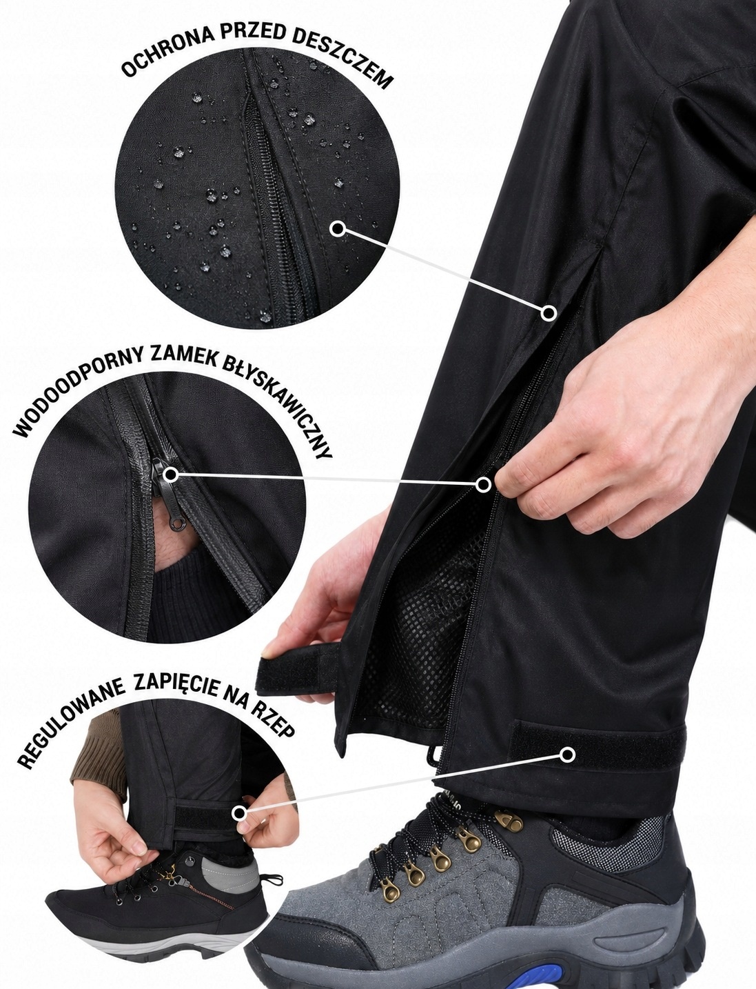 Spodnie Przeciwdeszczowe Wodoodporne Oddychające Trekkingowe X-Small/30inch — zdjęcie 5