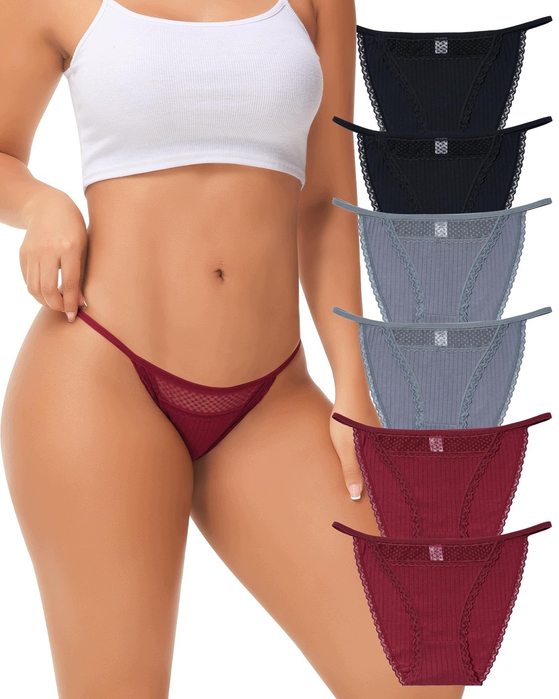 Stringi Damskie Bikini Bawełniane Koronkowe 6 szt. Bezszwowe rozm. S — zdjęcie 2