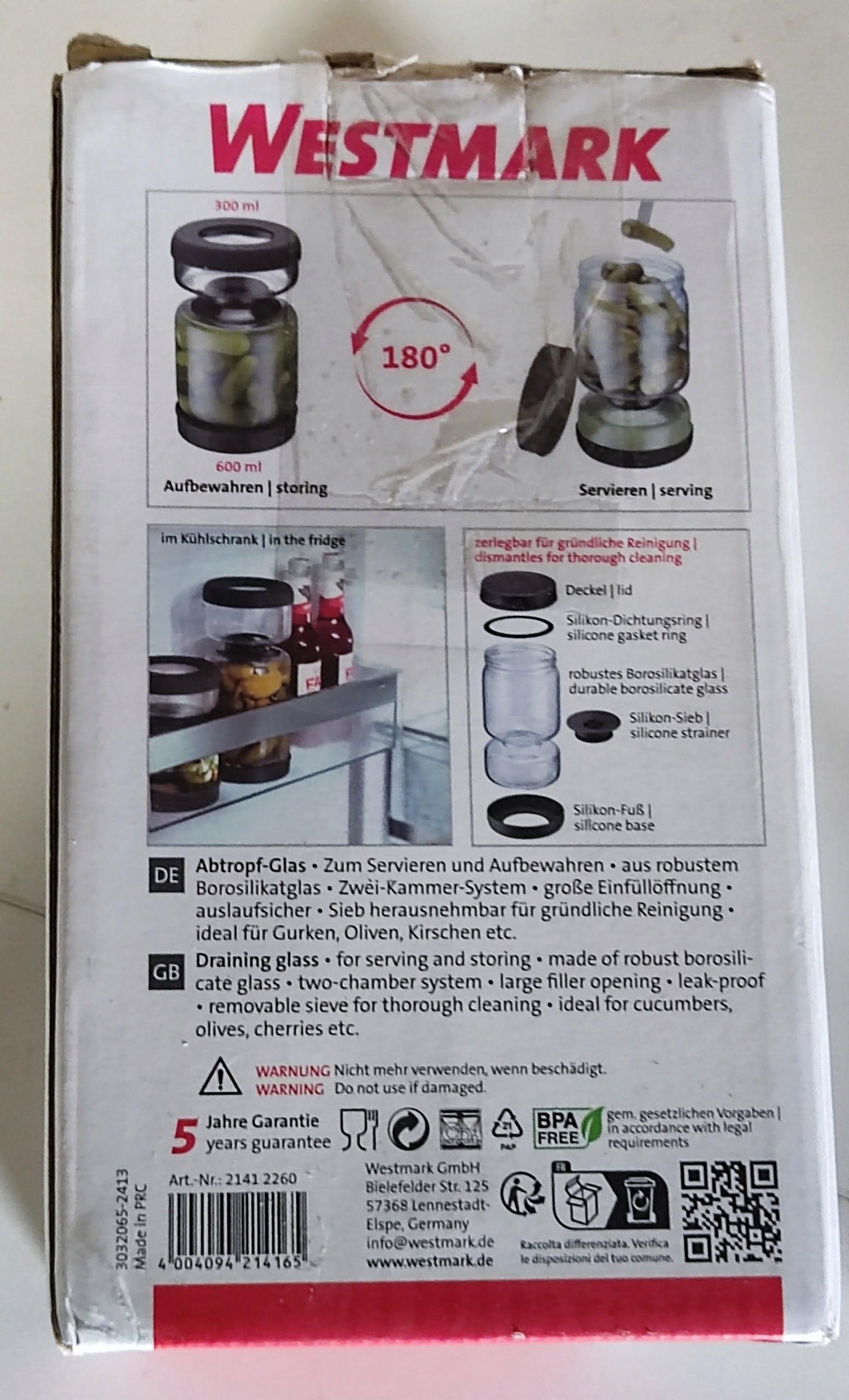 Westmark słoik do odcedzania 900 ml szkło borokrzemowe 2-komorowy — zdjęcie 6