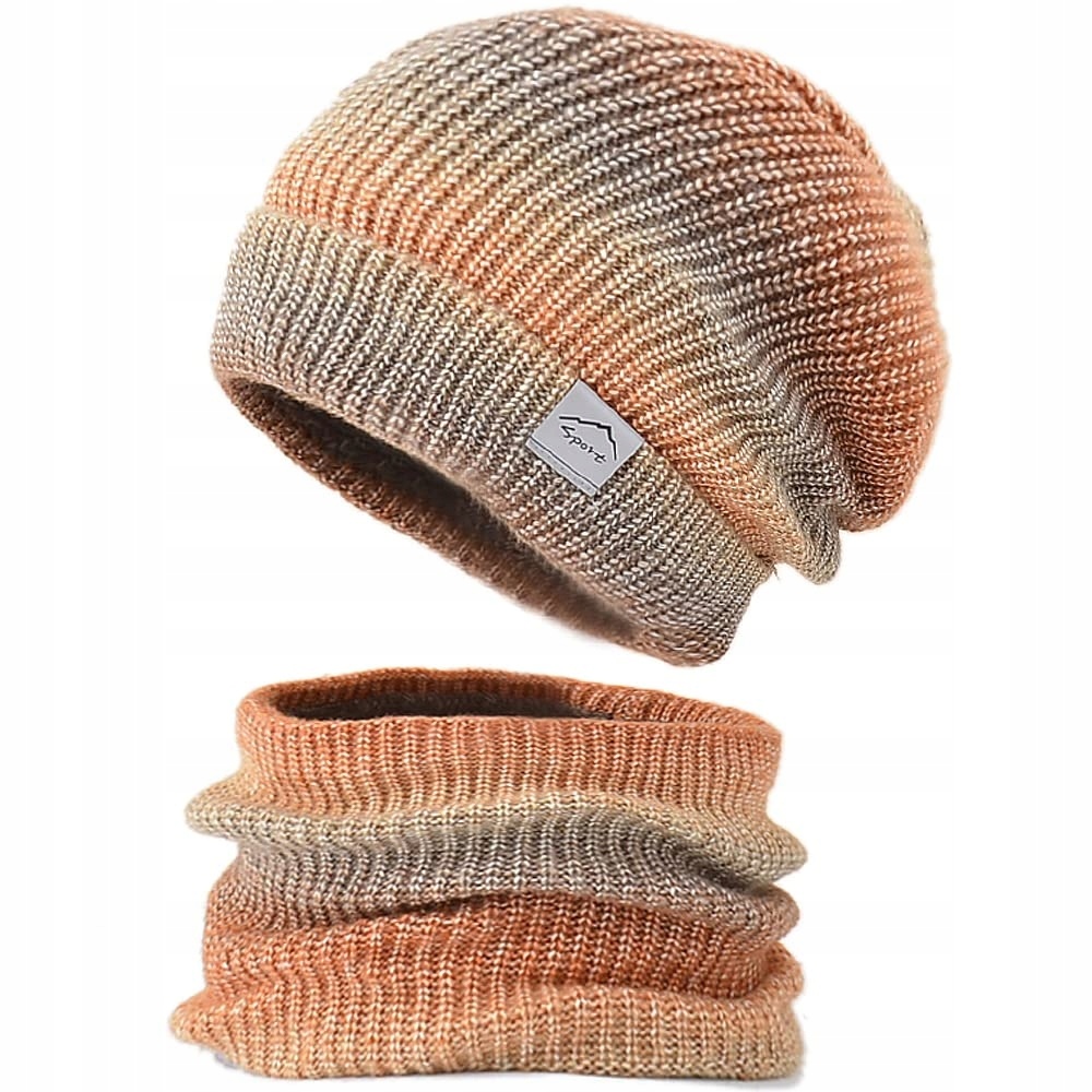 WANYIG Czapka zimowa dzianinowa z szalikiem (gradient pomarańczowy) — zdjęcie 2