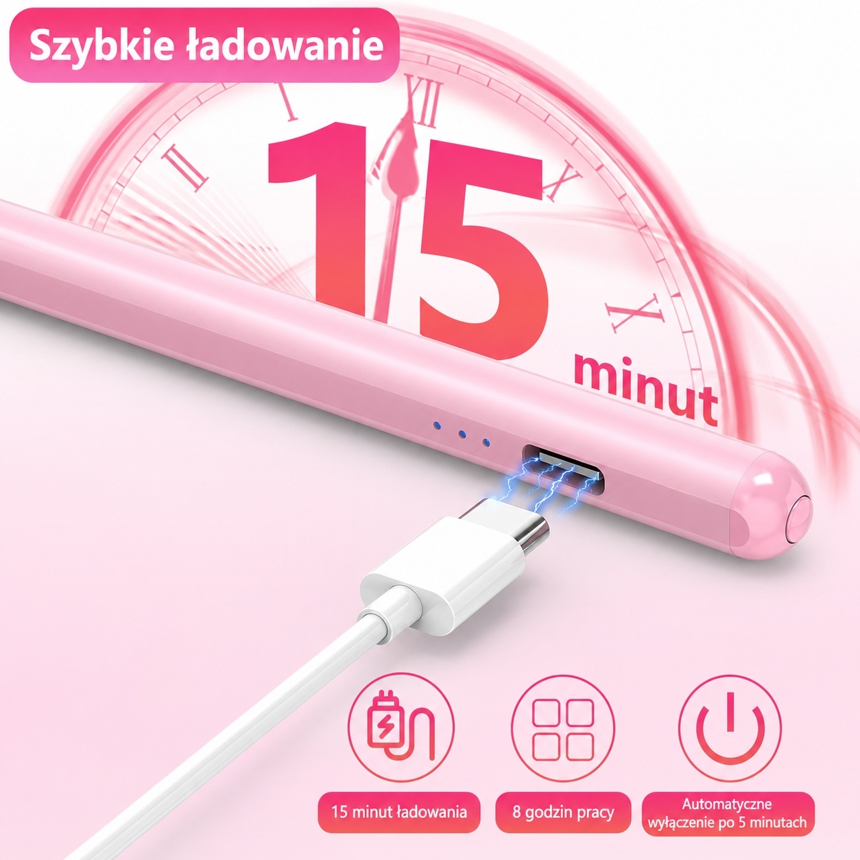 Stylus Pen uniwersalny do ekranów dotykowych USB-C różowy — zdjęcie 4