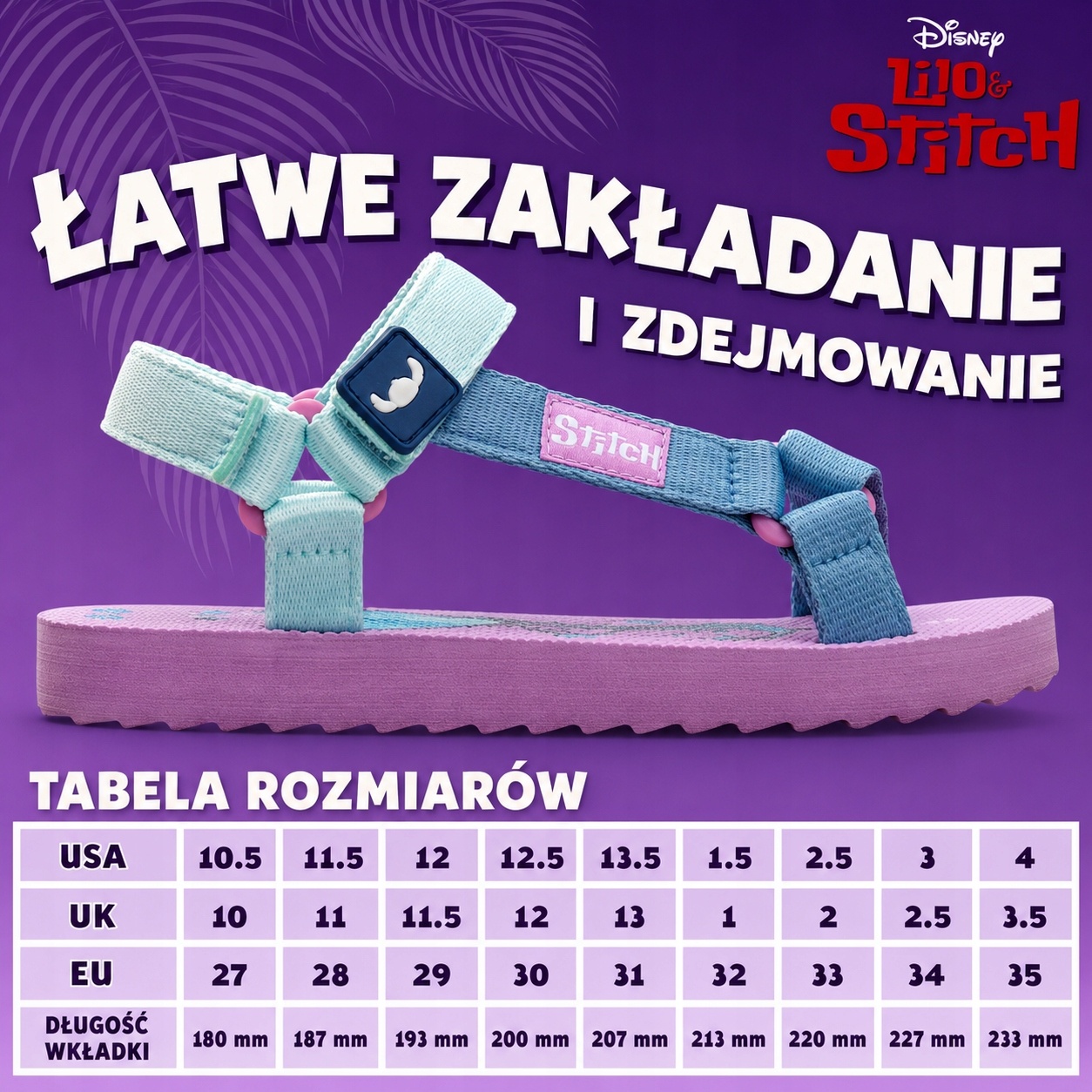 Sandały Dziecięce Disney Lilo & Stitch Regulowane Fioletowe Rzepy rozm. 27 — zdjęcie 6