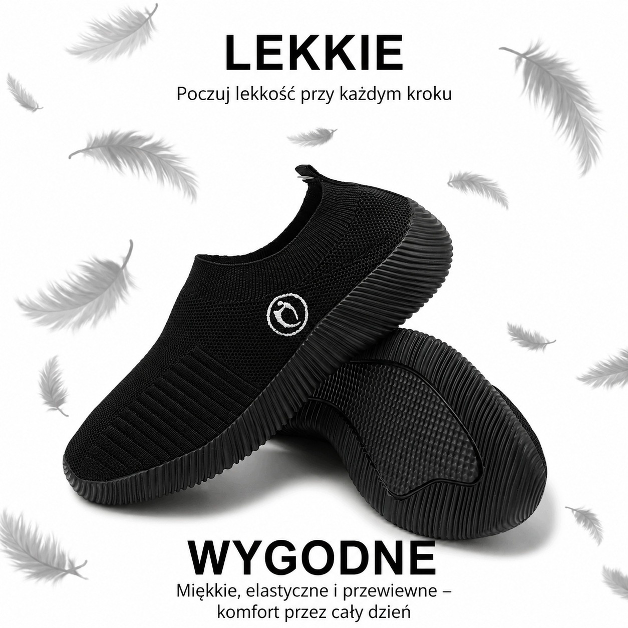 Buty Wsuwane Sportowe Damskie Lekkie Oddychające Slip-on Czarne rozm. 40 — zdjęcie 6