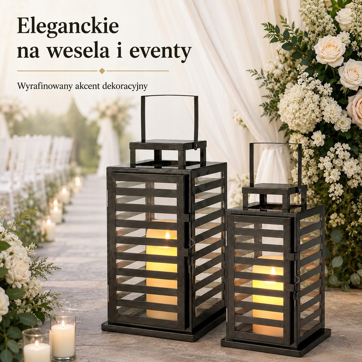 TRIROCKS Zestaw 2 lampionów metalowych ze szkłem na świece czarny nikiel — zdjęcie 5