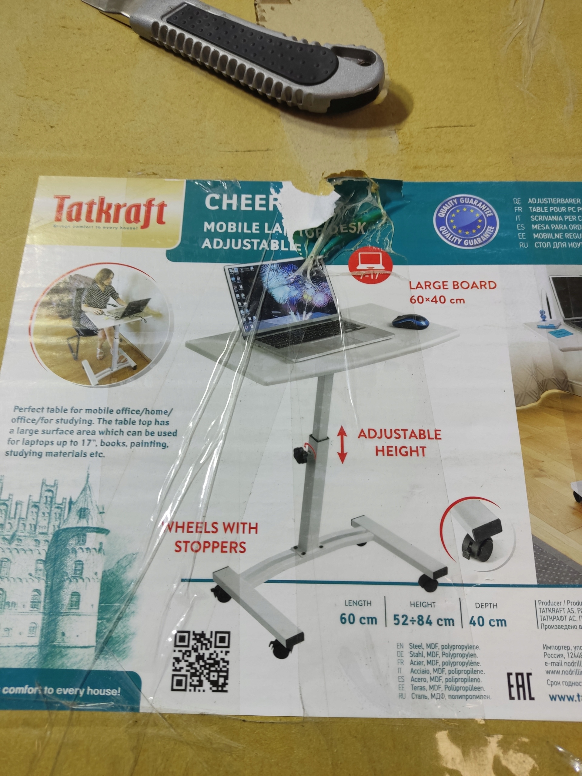 Stolik regulowany na kółkach 60x40 wysokość 52–84 cm mobilny do laptopa — zdjęcie 6