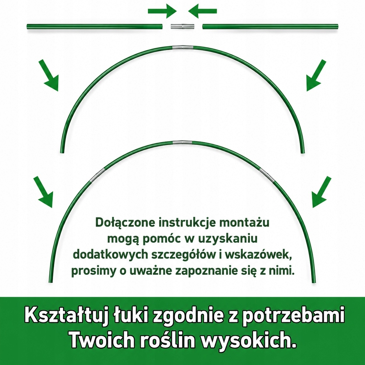 HEYIDAMAI Stelaż tunelu ogrodowego 50 prętów 38 cm zestaw CZARNY — zdjęcie 4