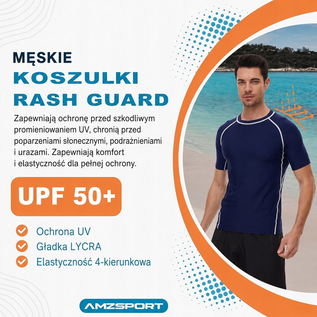 Męska koszulka sportowa Rash Guard, ochrona UV UPF 50+ szybkoschnąca roz XL — zdjęcie 5