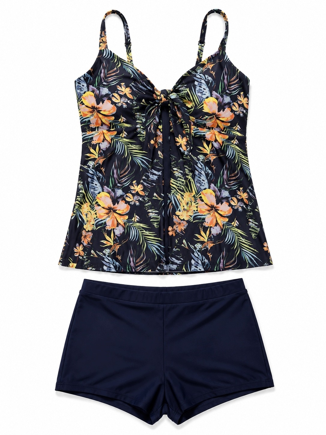 Tankini Damskie XXL Strój Kąpielowy 2-częściowy Kwiaty Szorty XL — zdjęcie 2
