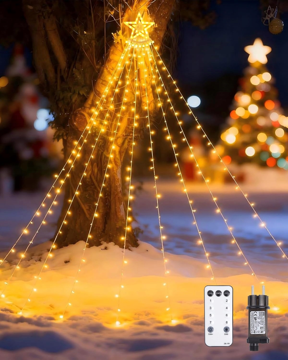 Lampki choinkowe LED kurtyna zewnętrzna 8 trybów pilot gwiazda — zdjęcie 2