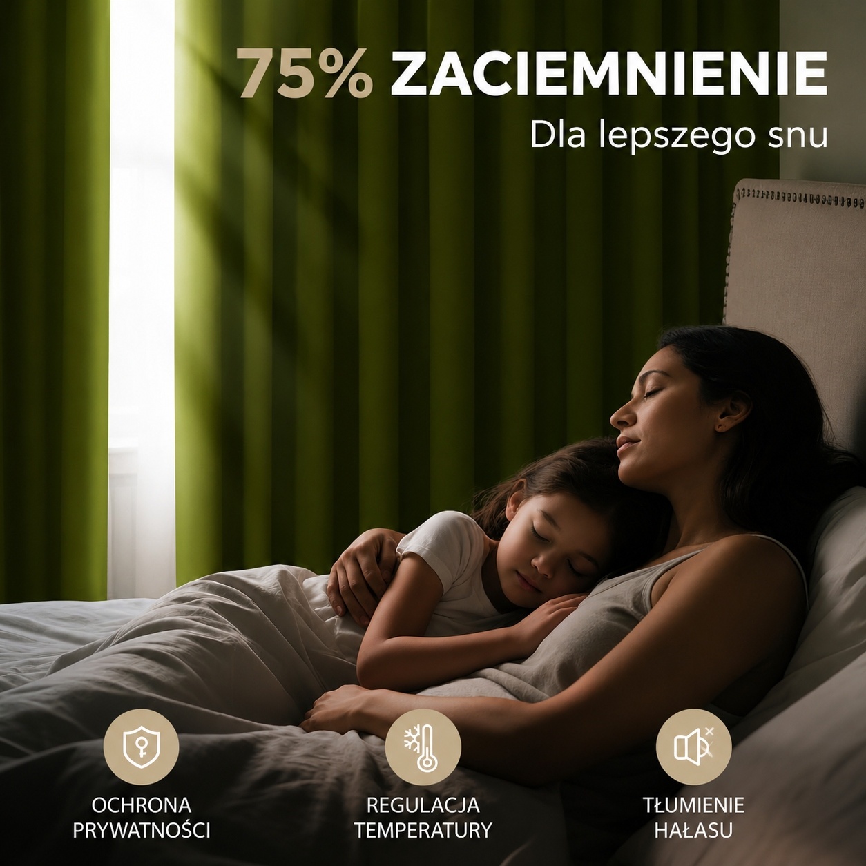 Zasłona zaciemniająca na przelotkach 75% blackout zielona 150x195 CM — zdjęcie 4