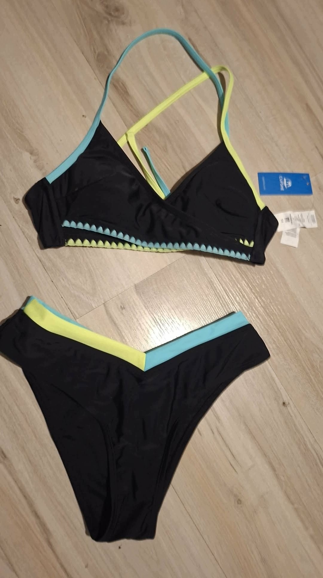 CUPSHE Bikini Damskie Czarne Dwukolorowe Strój Kąpielowy XS — zdjęcie 5