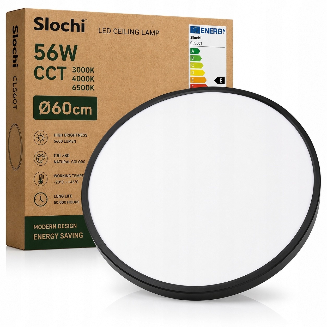 Plafon LED 56W 60 cm Czarny CCT 3000K-6500K Okrągły Slochi CLS60T — zdjęcie 2