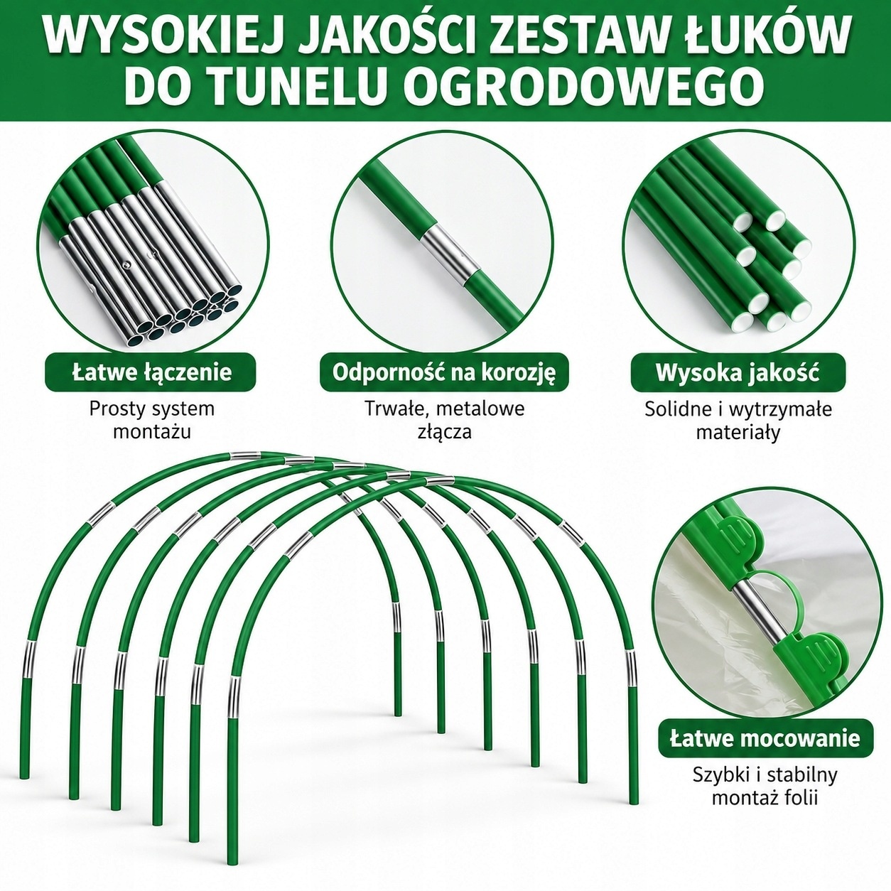 HEYIDAMAI Stelaż tunelu ogrodowego 50 prętów 38 cm zestaw CZARNY — zdjęcie 5