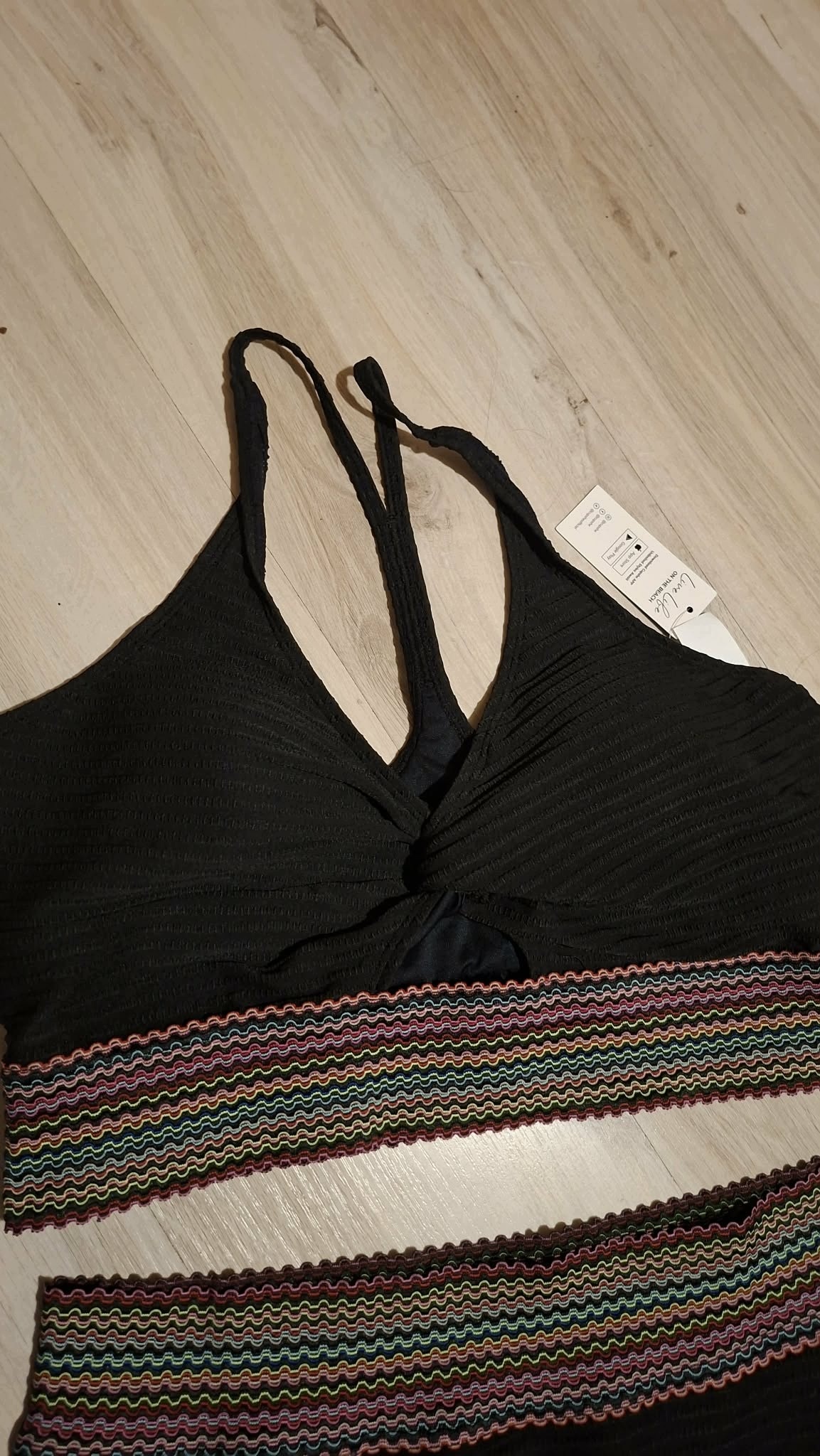 CUPSHE Bikini Damskie Wysoki Stan Czarne Kolorowy Pas Strój Kąpielowy XL — zdjęcie 6