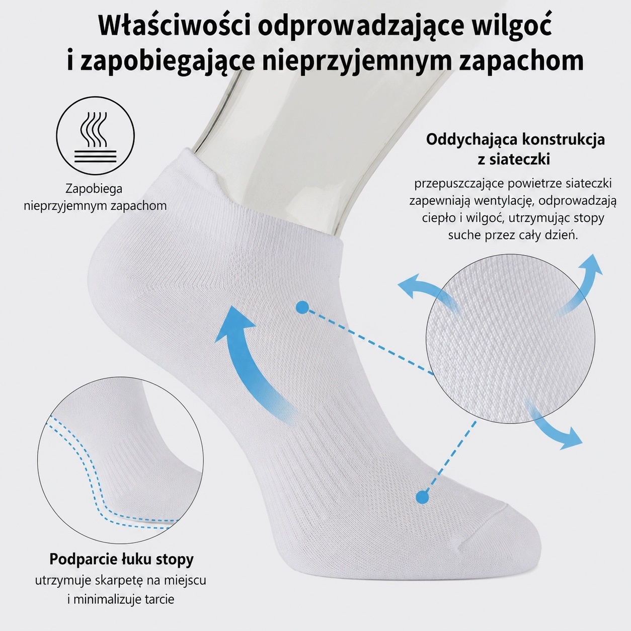 Skarpetki stopki unisex białe oddychające 3 pary roz. L 43-46 — zdjęcie 3