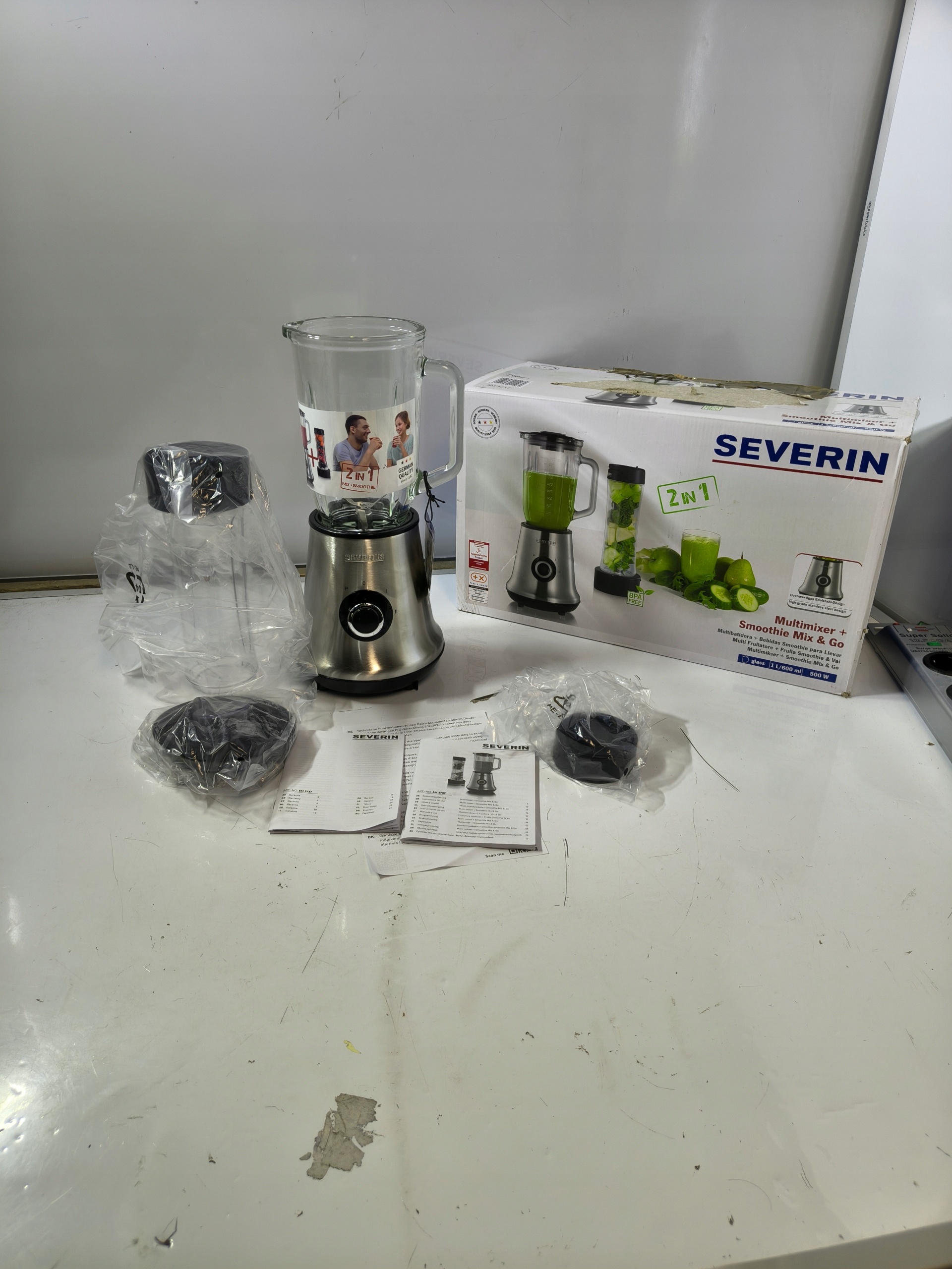 Blender kielichowy Severin 2w1 Smoothie Mix&Go 500W szklany stal nierdzewna — zdjęcie 9