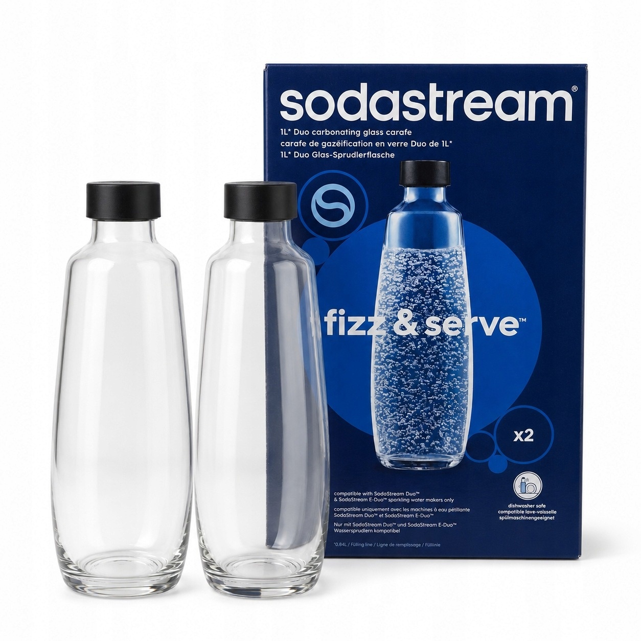 2x SodaStream DUO szklana butelka karafka 1 l do DUO i E-DUO — zdjęcie 2